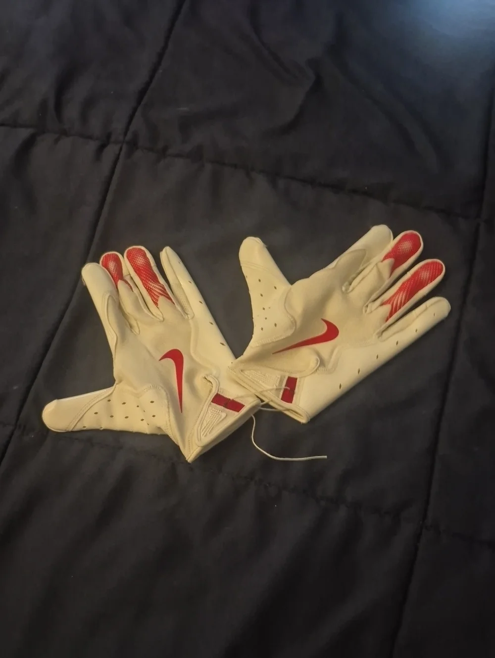 Nike White and Red Vapor Football Gloves